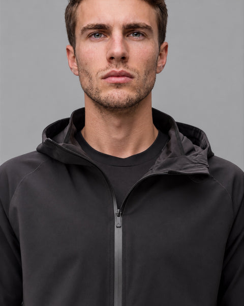 Antero Tall Tracksuit Jacket black — open collar and hood detail